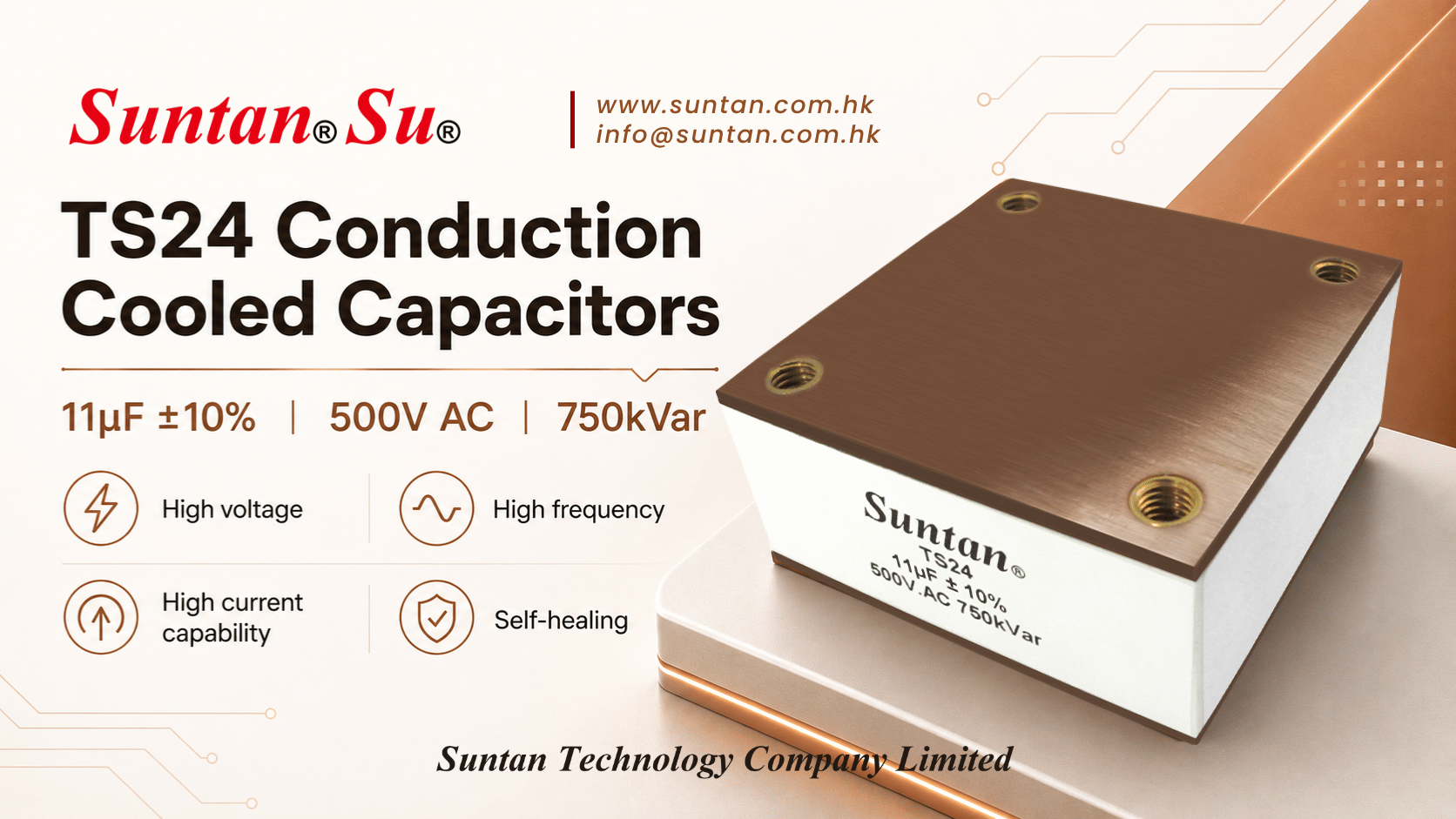 Suntan TS24 Conduction Cooled Capacitors for High-Power Resonant Circuits